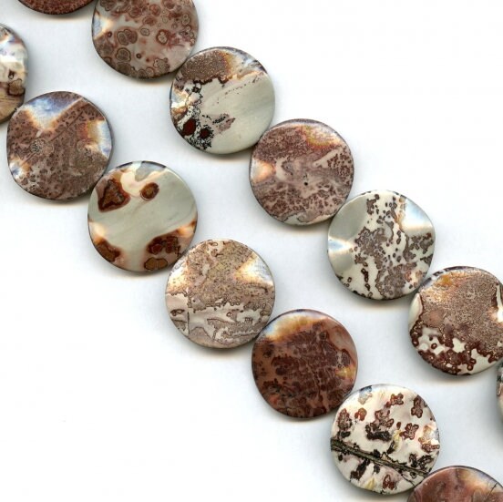 XL/ Red Picture Jasper 40mm Wave Coin Beads 15.5