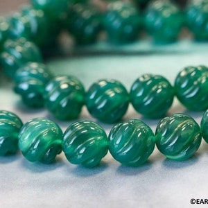 M/ Green Onyx 12mm S-Corrugated Round beads Dyed green agate corrugated beads 15.5in or 7.5in