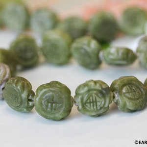 L/ Green Jade 15mm Carved Coin beads 15.5&quot; strand Natural nephrite jade gemstone beads Shade varies For jewelry making