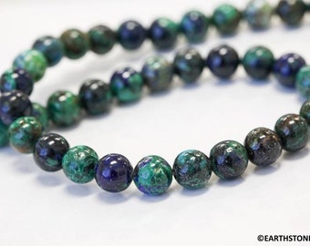 M/ Azurite Malachite 8mm Smooth Round beads 16" strand Routinely enhanced blue/green beads for jewelry making