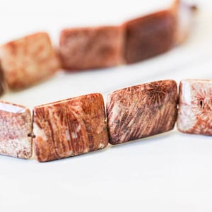 XL/ Red Fossil Coral 22x30mm Flat Rectangle Beads 15.5&quot; Strand Natural Agatized Fossil Coral gemstone beads For Jewelry Making