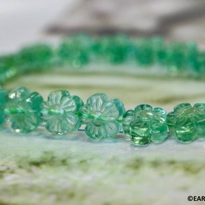 Green Fluorite 12mm Carved Flower Coin beads 16" strand