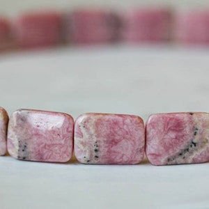 M/ Rhodochrosite 13x18mm Flat Rectangle Beads 15.5&quot; Strand Natural Argentina Pink With Black Pattern Gemstone Beads For Crafts For Jewelry