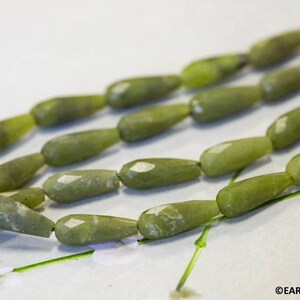 S/ Green Jade 6x16mm/ 8x15mm Faceted Teardrop beads 16&quot; strand Natural Nephrite jade gemstone beads for dangling earrings jewelry making