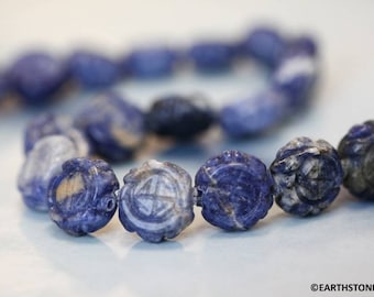 Sodalite 15mm Carved Coin beads 15.5" strand Size/Shade varies