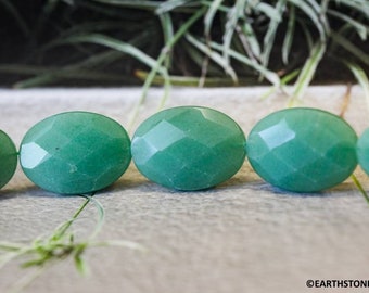 L/ Aventurine 18x25mm Faceted Flat Oval beads 16" strand Green quartz gemstone beads For jewelry making