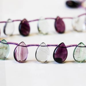 M/ Fluorite 13x18mm Flat Pear Drop Beads 22pcs 16&quot; Strand Natural Multi Color Fluorite Crystal Smooth Polished Drop For Crafts For Jewelry