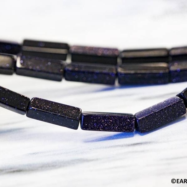 S/ Blue Goldstone 4x13mm Rectangle beads 16" strand Synthetic sparkling beads For jewelry making