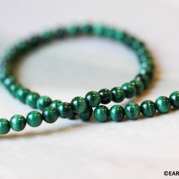 S/ Malachite 4-4.5mm Round beads 16" strand Dark green gemstone beads For jewelry making