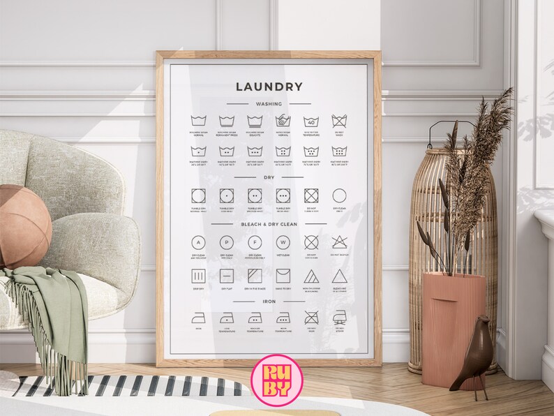 Laundry Symbols Cheat Sheet Digital Download Wall Print Learn the