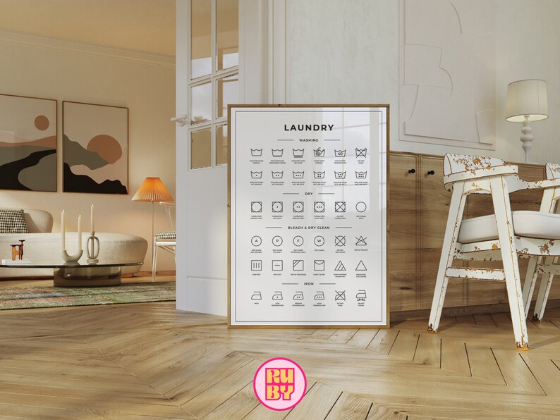 Laundry Symbols Cheat Sheet Digital Download Wall Print Learn the