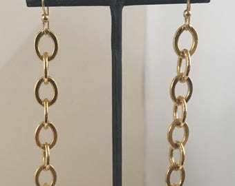 Gold plated brass linked dangle hook earrings