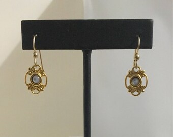 Gold plated brass hook earrings with mother of pearl stones