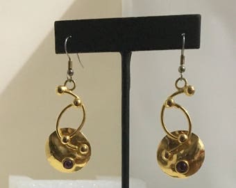 Gold plated brass hook earrings with amethyst stones