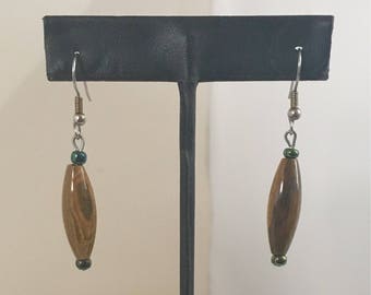 Brown bead dangle hook earrings