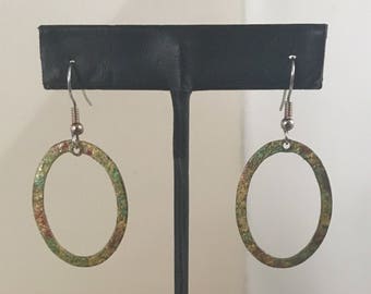 Painted brass hollow oval dangle hook earrings