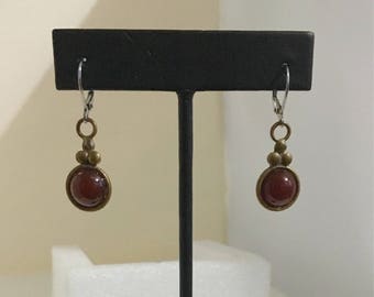 Brass circle lever back earrings with carnelian stones