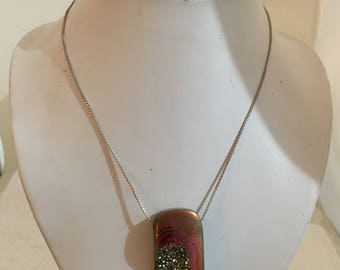 Gold druzy pendant on sterling silver chain.