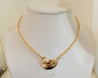 Gold plated brass leaf necklace with gold plated brass thin link chain