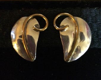 Sterling Silver and Brass Leaf stud earrings