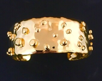 Gold plated brass cuff bracelet with gold plated brass champagne bubbles