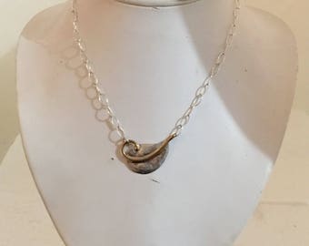 Sterling silver single leaf necklace with brass accents on sterling silver chain