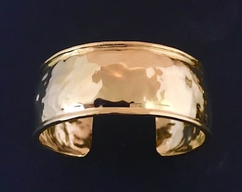 Gold plated brass cuff bracelet with gold plated brass wire accents