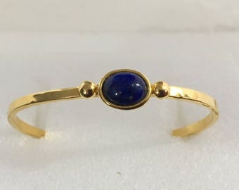 Gold plated brass cuff bracelet with lapis