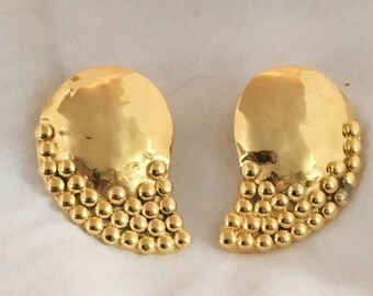 Gold plated brass half heart stud earrings with gold plated brass champagne bubbles (can be converted to clips upon request)