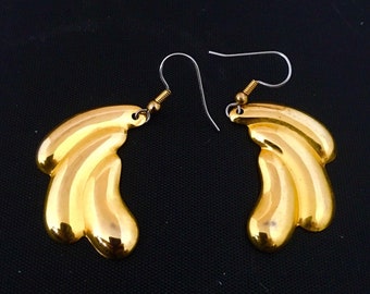 Gold plated brass hook dangle earrings