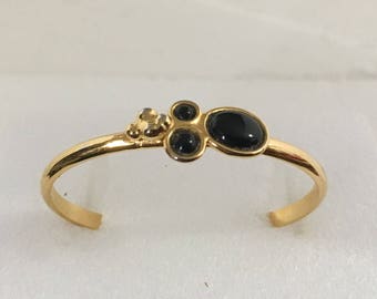 Gold plated brass cuff bracelet with black onyx stones