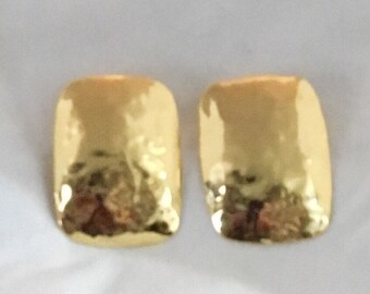 Gold plated brass rectangle stud earrings (can be converted to clips upon request)