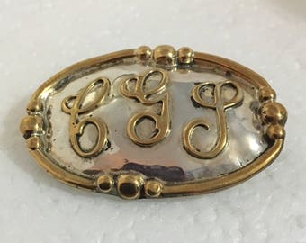 Sterling silver oval initials pendant/pin with brass accents