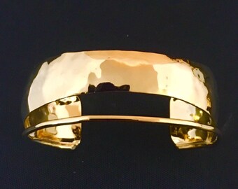 Gold plated brass cuff bracelet with gold plated brass wire accent