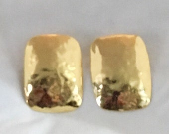 Gold plated brass rectangle stud earrings (can be converted to clips upon request)