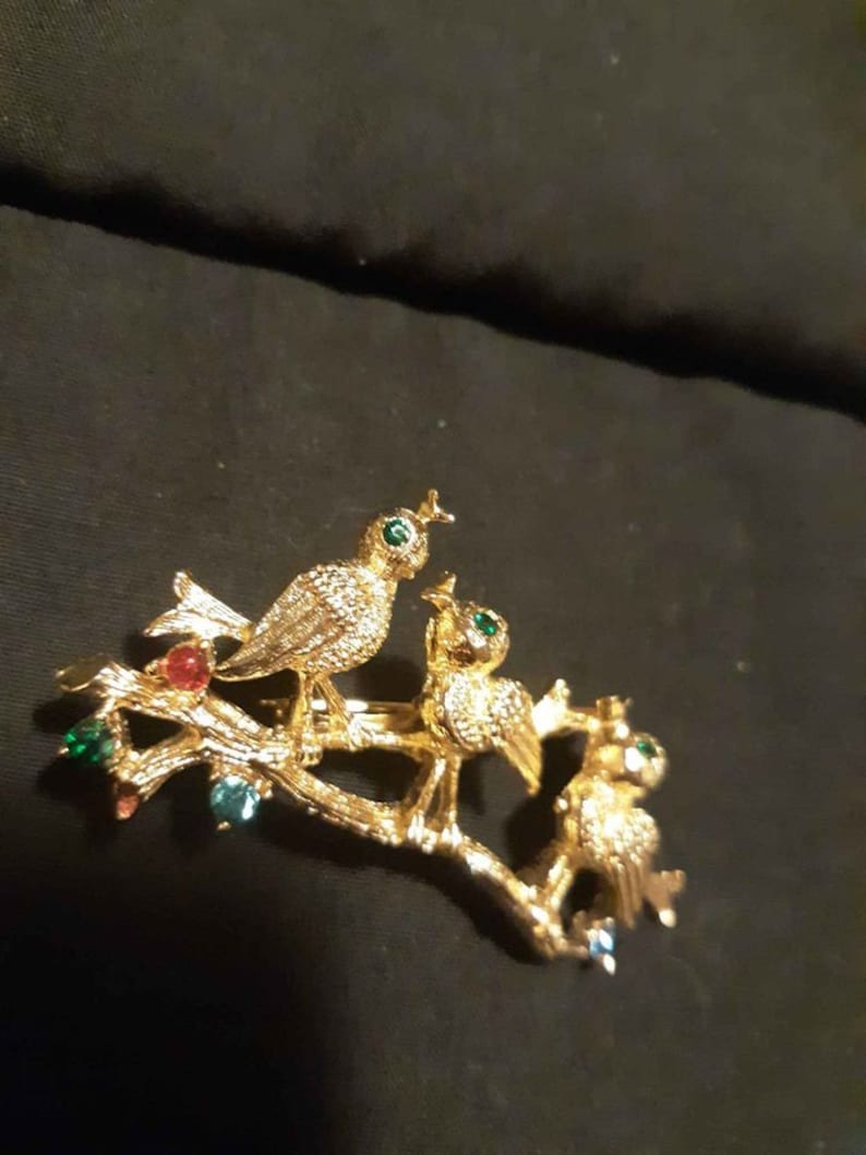 birds on branch pin vintage signed Gerry/'s brooch