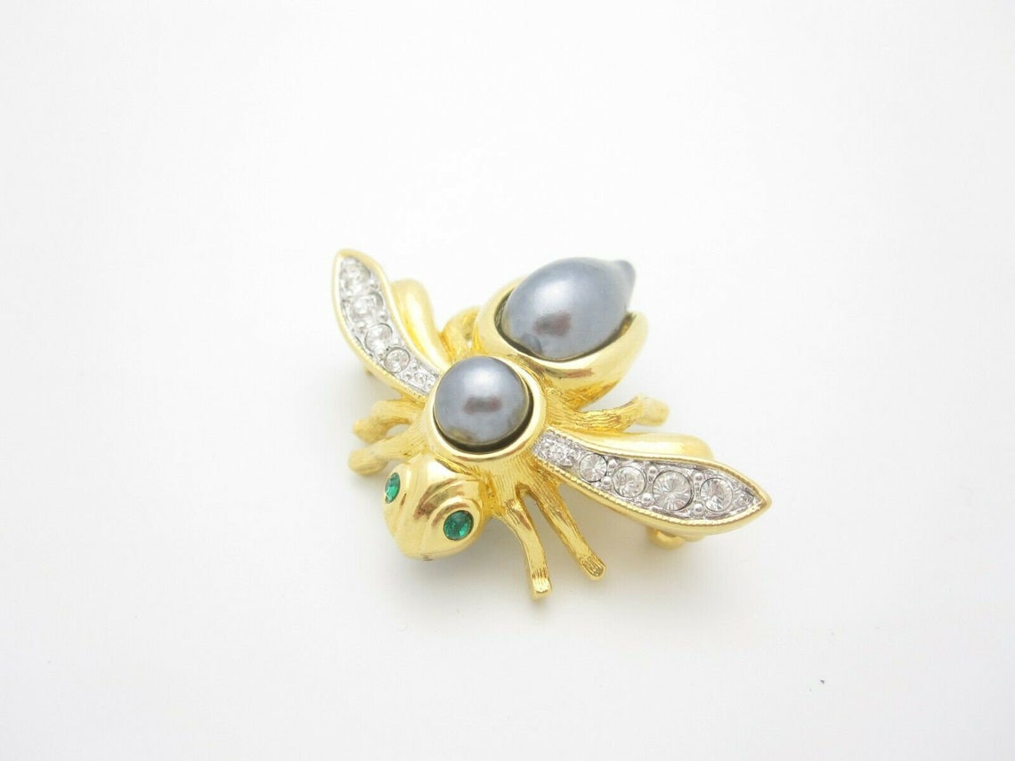 Vintage brooch Joan Rivers Bumblebee Bee Clear Crystal Green Etsy