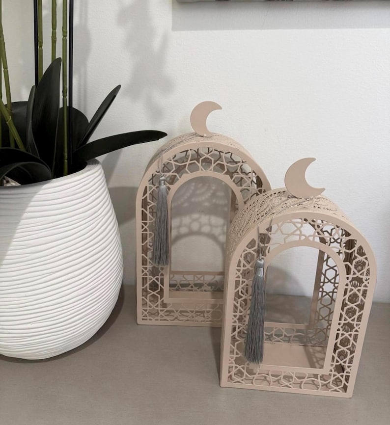 Metal Ramadan Candle Holders, Modern Eid Decor (Set of 2, 12.5/14.5") image 1