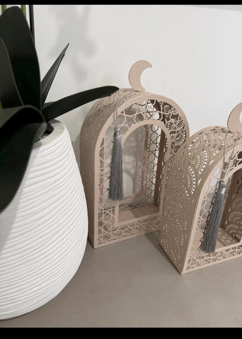Metal Ramadan Candle Holders, Modern Eid Decor (Set of 2, 12.5/14.5") image 2