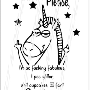 Chienne s'il vous plaît licorne doigt paillettes SVG, PNG, sticker, autocollant, HTV, pochoir, modèle, scrapbooking, gobelet, t-shirt, fourre-tout, décoration d'intérieur, image
