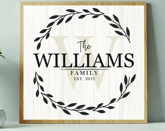 Custom Wooden Monogram Sign – Unique Wedding Gift for Modern Couples Personalized Family Name with Date Framed Farmhouse Wall Decor