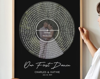 Arte de pared con letras de canciones personalizadas / Regalo de papel personalizado para el primer aniversario / Recuerdo de aniversario de bodas para esposa o esposo / Nuestra decoración de canciones