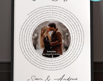 Arte digital con letras de canciones personalizadas / Regalo de aniversario personalizado para él o ella / Recuerdo de papel para el primer aniversario / Decoración de pared con nuestra canción