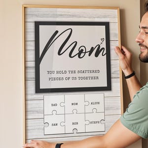 Heartfelt Custom Puzzle Piece Mom Sign – Unique Engraved-Style Design, Personalized Gift for Mother’s Day, Meaningful Sign for Moms
