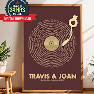 Testo di una canzone personalizzato, decorazione murale in vinile minimalista digitale - Regalo di anniversario per moglie, marito o coppia, ricordo di anniversario personalizzato in carta
