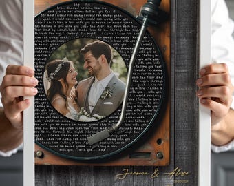 Personalized Song Lyrics Print with Photo, Custom First Dance Lyrics Canvas, Wedding Art, Anniversary Gift for Couple, Wedding Song Display