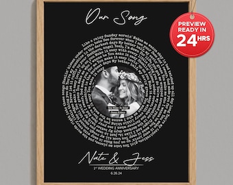 Personalized Song Lyric Print, Our Song Gift, Paper Anniversary Gift, 1st Wedding Anniversary Gift for Wife, Husband, Home Decor