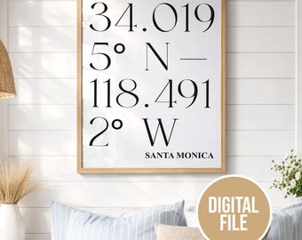 Lámina con coordenadas personalizadas – Decoración costera minimalista, regalo para inauguración de casa (archivo digital)