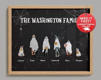 Personalized Halloween Family Portrait, Custom Ghost Art Print