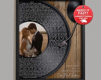 Personalized Song Lyrics Vinyl Print With Photo, Our Song Wall Art